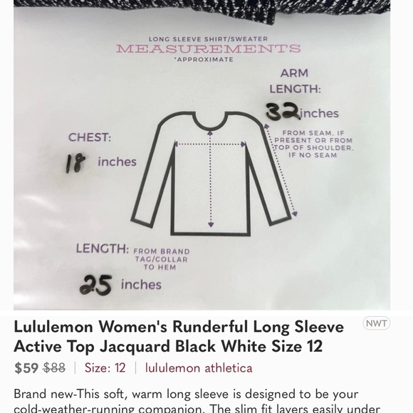 Lululemon Women's Runderful Long Sleeve Active Top Jacquard Black White Size 12 - Picture 10 of 10